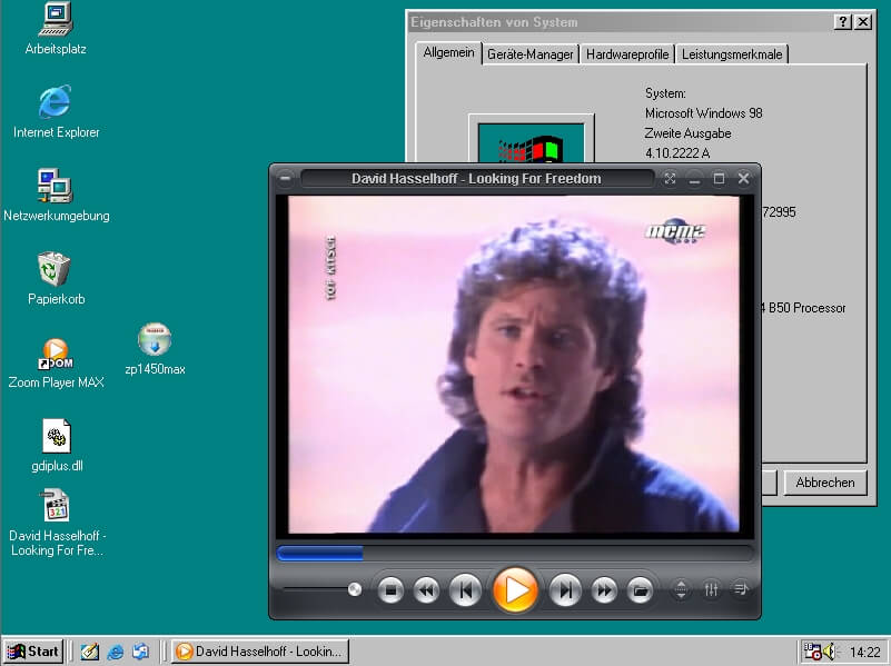Videos abspielen mit Zoom Player 14.x unter Windows 98 SE