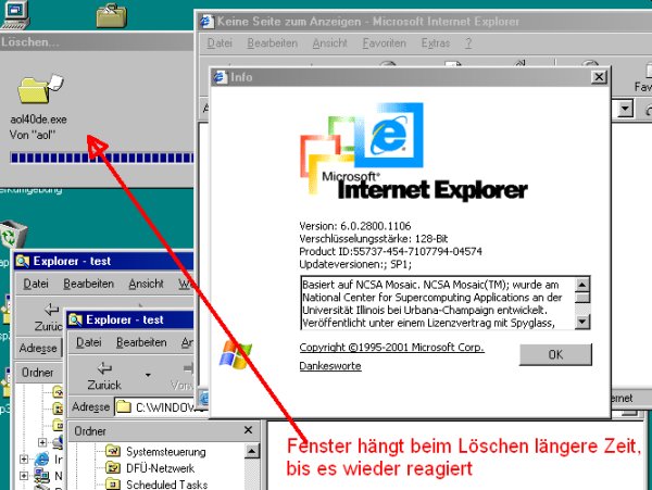 Windows 98 mit Internet Explorer 6 reagiert langsam bis gar nicht mehr