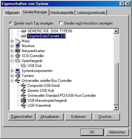 Windows 98 SE universelle USB Gerätetreiber (NUSB)