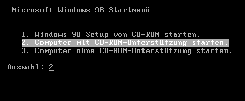 Setup-Schalter zur Installation von Windows 95, 98 (SE) und Me