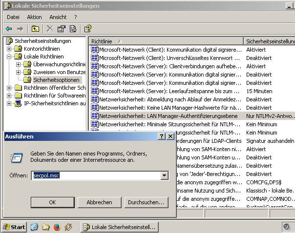 Auf alte Windows XP Freigaben im Netzwerk zugreifen (SMB1 + NTLMv2)