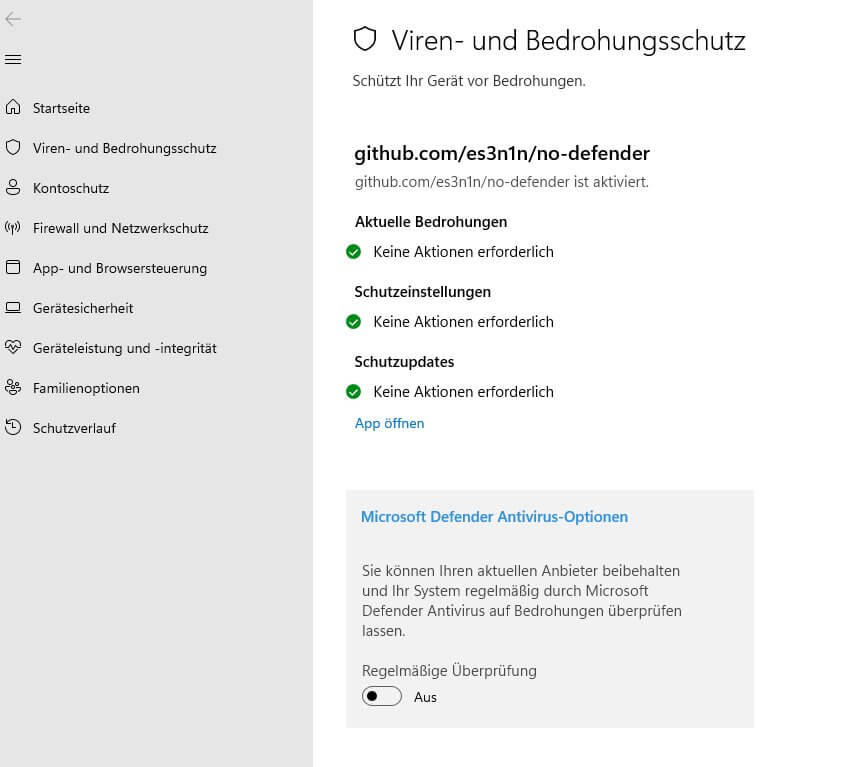 no-defender-einstellung